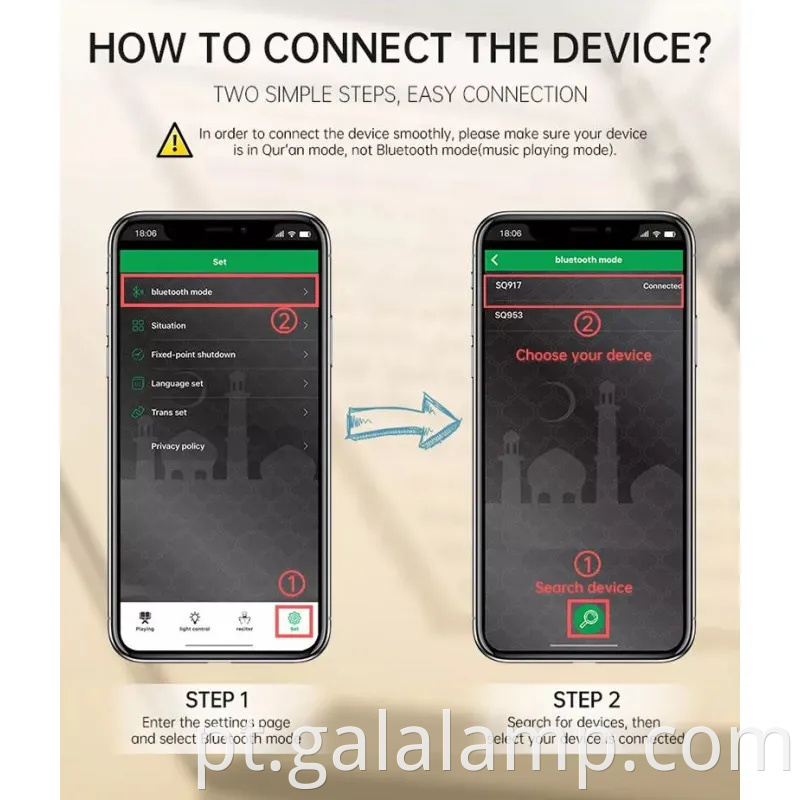 O elegante alto -falante Bluetooth com recitação do Alcorão e Player Alcorão da Luz Noturna Soft